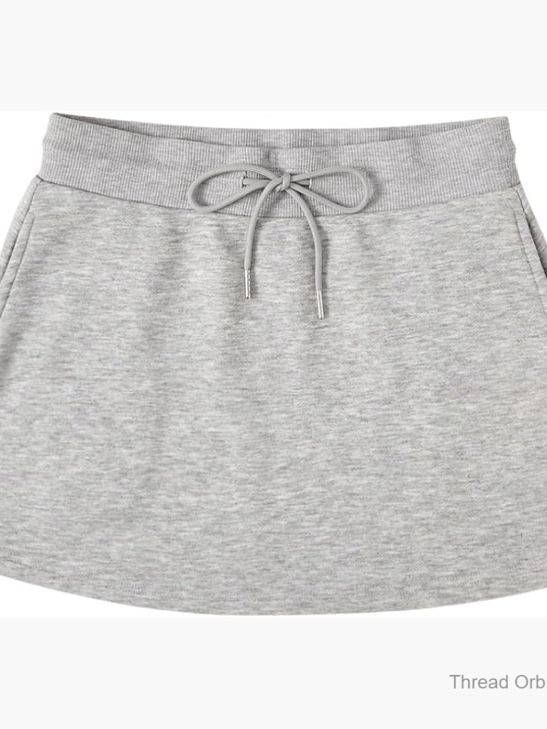 Drawstring Sweat Skirt Mid Waist Casual Mini With Pockets Active Wear